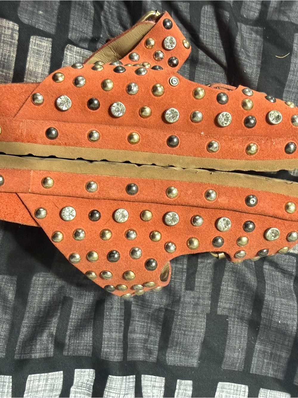Orange Studded Suede Women's Sandals